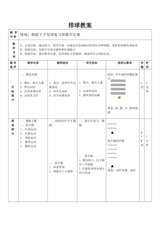 排球侧面下手发球和教学比赛教案