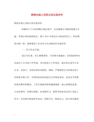 销售出纳人员转正的自我评价