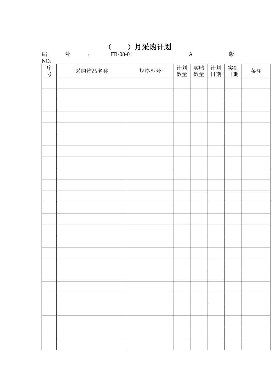 生产单表格-月采购计划_第1页