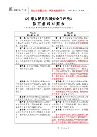安全生产法修正前后对照表(最新)