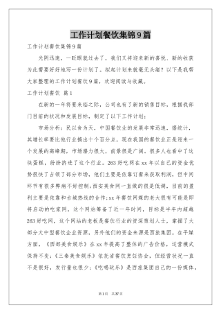 工作参考计划餐饮集锦9篇