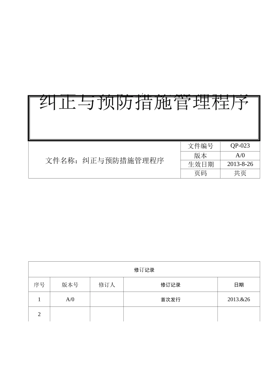 纠正与预防措施管理程序(完整版)_第1页