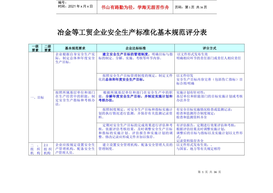 ★ 冶金等工贸企业安全生产标准化基本规范评分细则_第1页