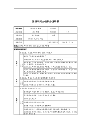 某公司油漆车间主任职务说明书