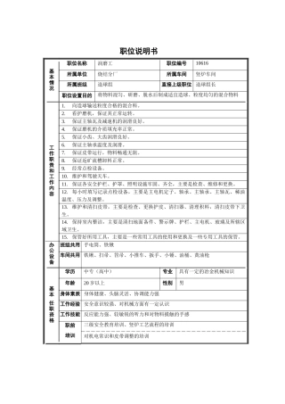 烧结厂竖炉车间造球组润磨工职位说明书