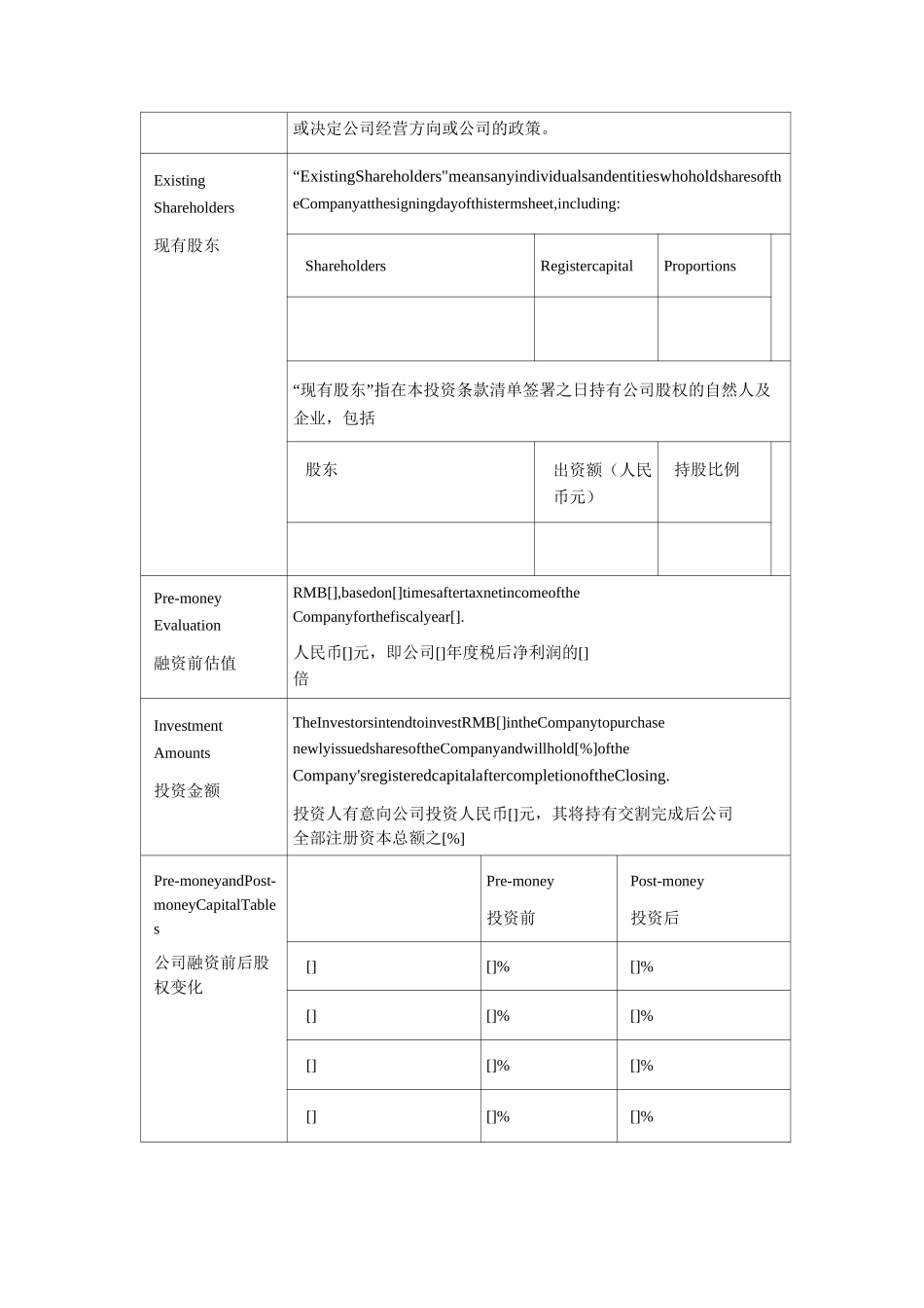投资条款清单TERM SHEET_第2页