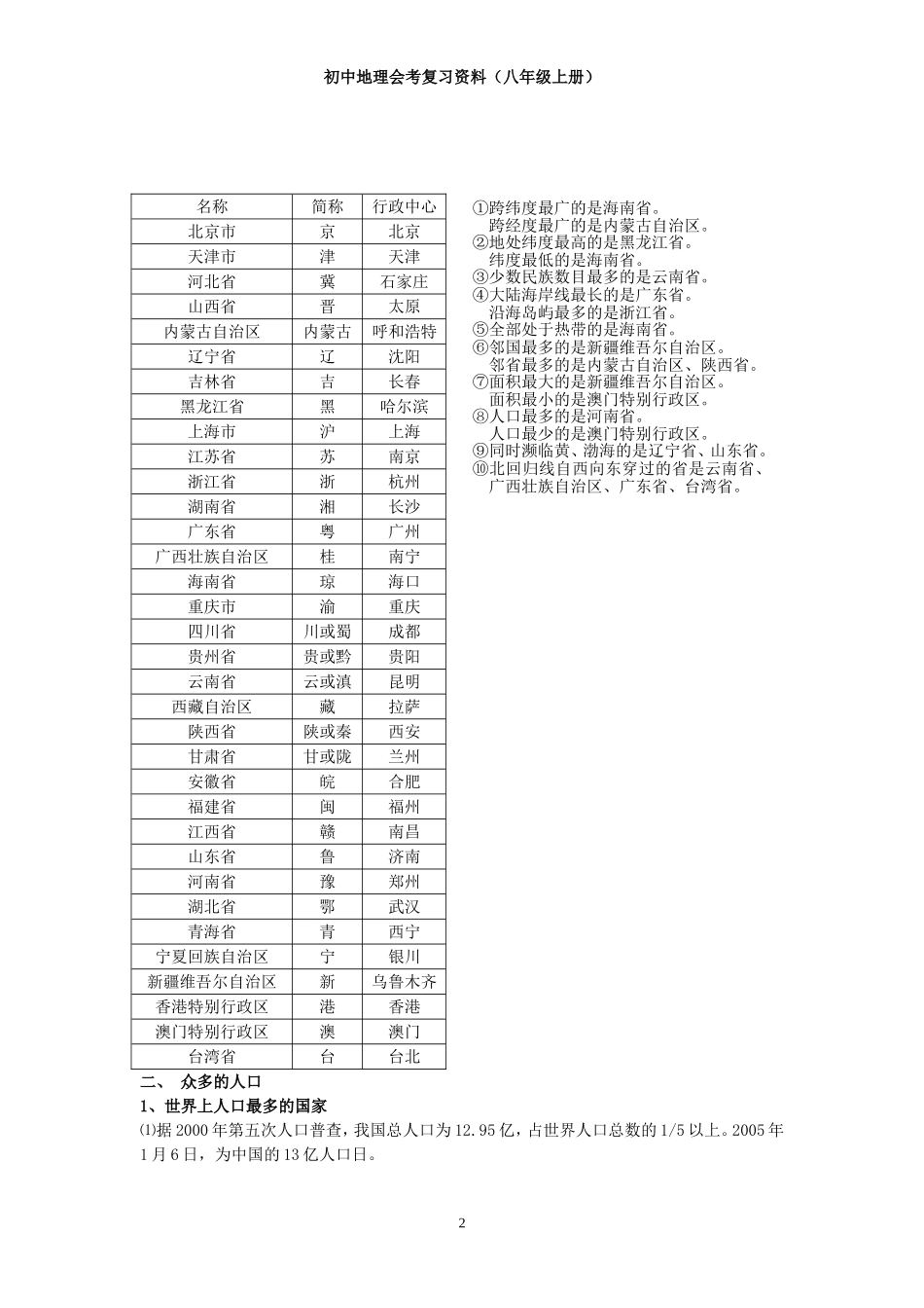 [人教版]初中地理会考复习资料(八年级上册)_第2页