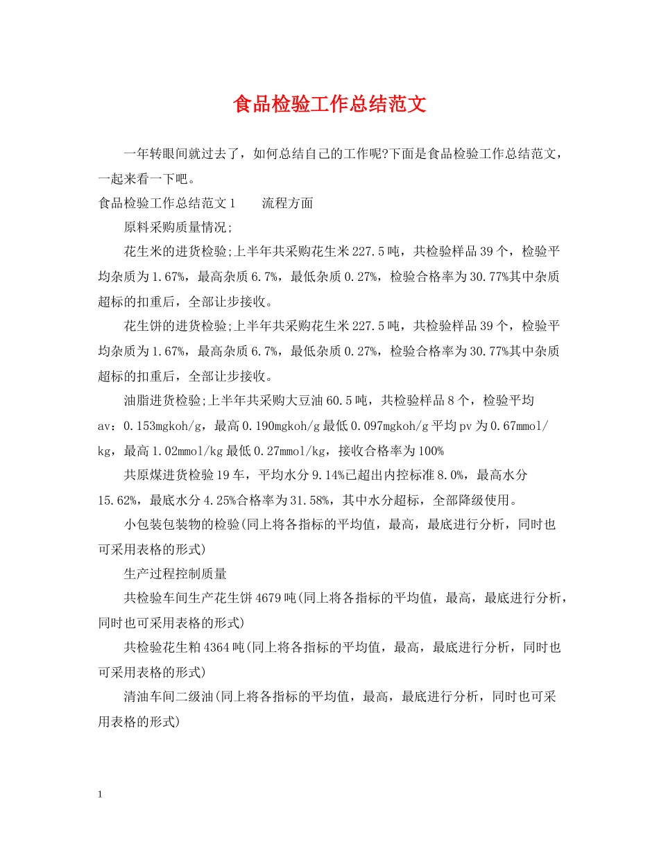 食品检验工作总结范文_第1页