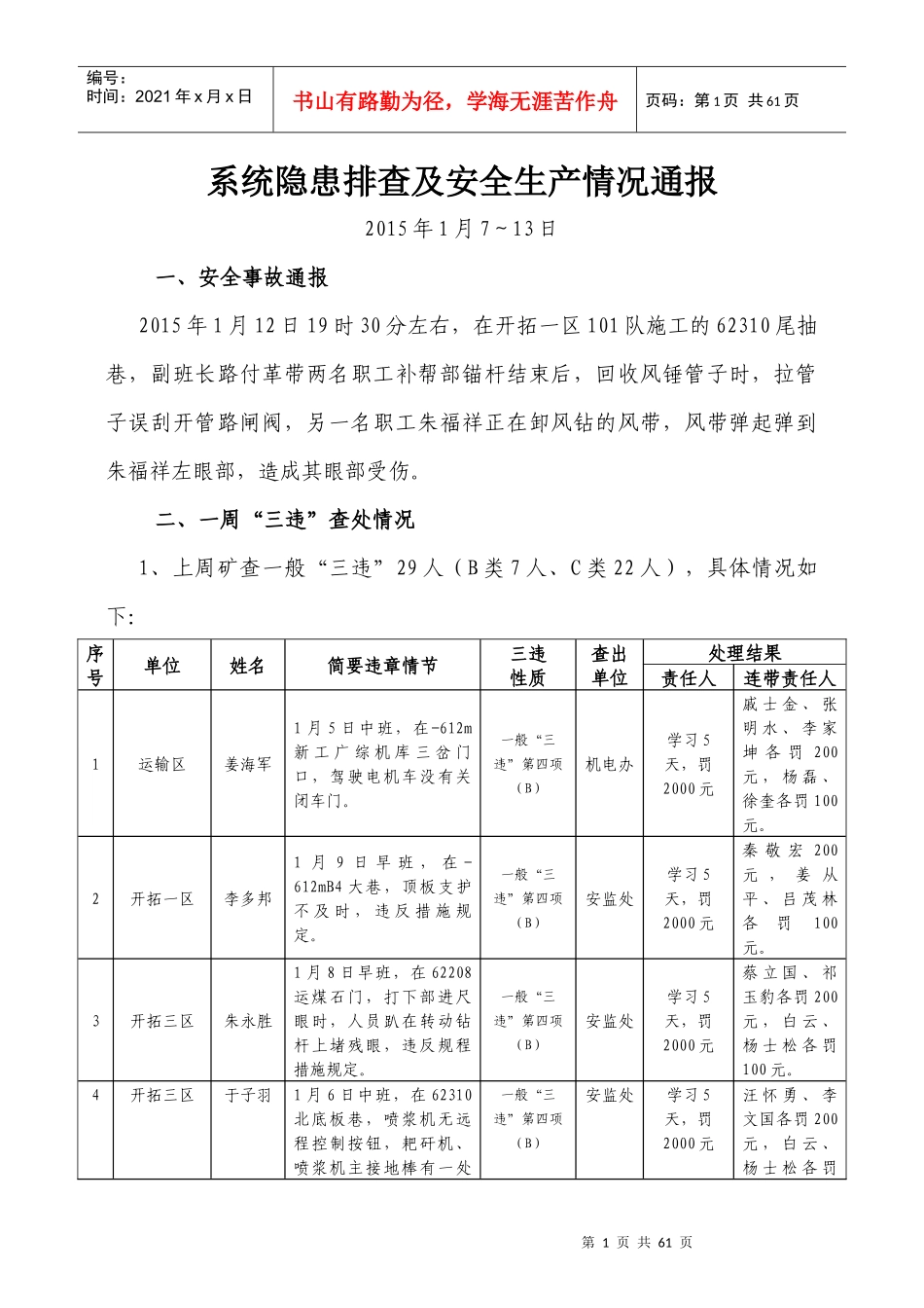 系统隐患排查及安全生产情况通报第2期(1)_第1页