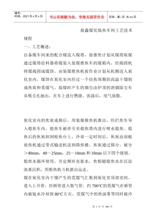 XX煤化炼焦车间工艺技术规程