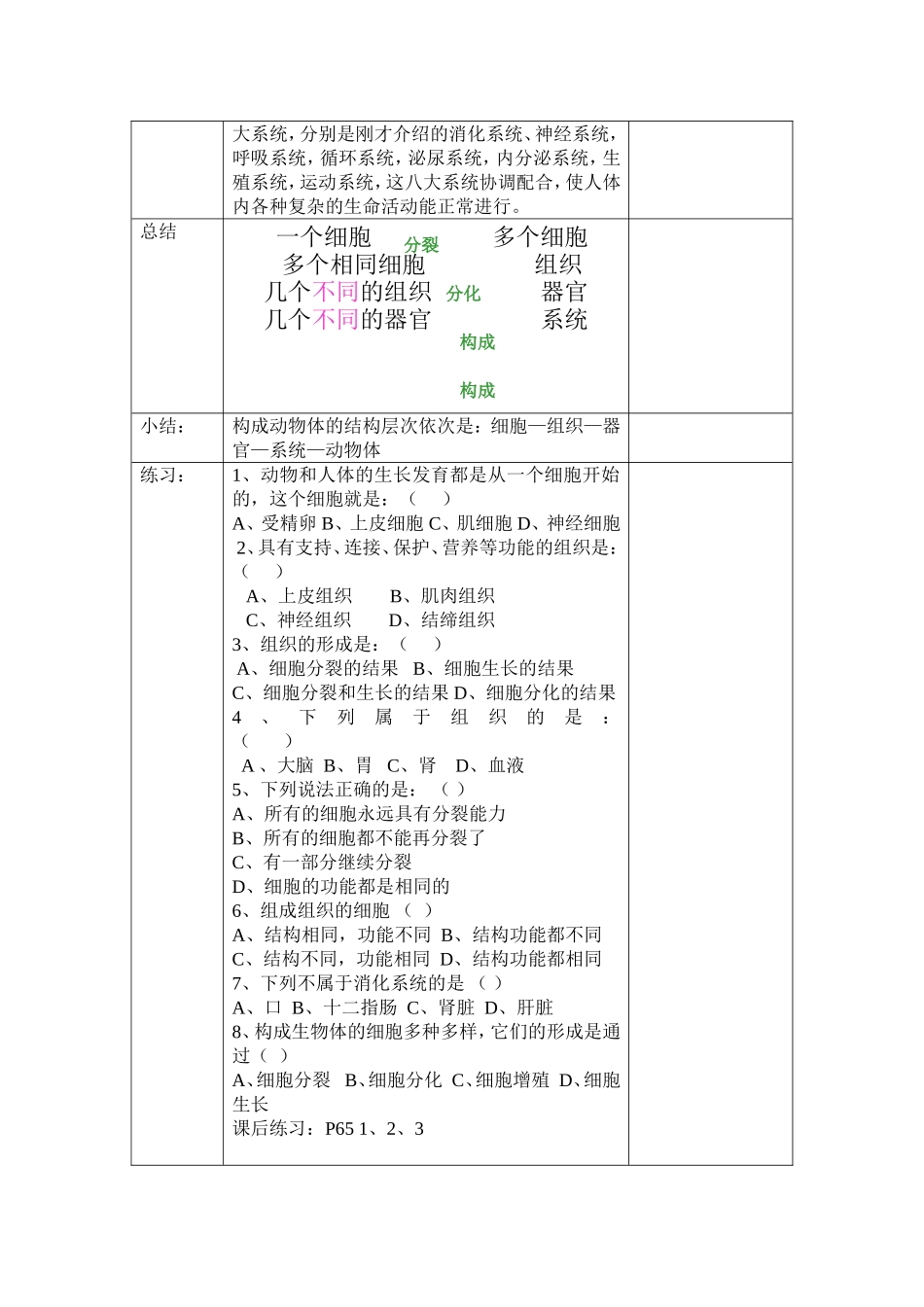第三章第一节动物体的结构层次教案_第2页