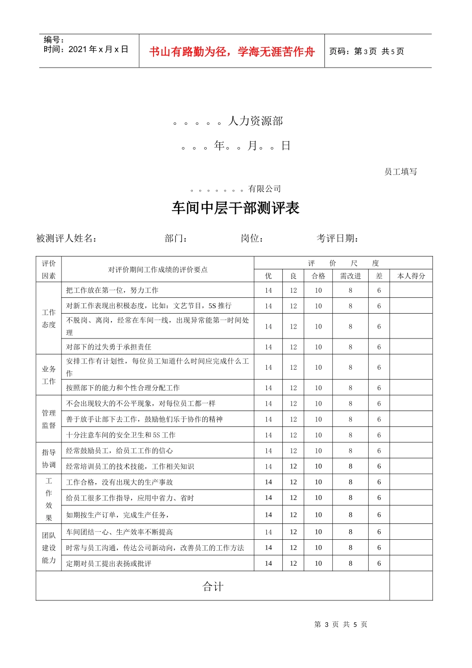 某有限公司车间中层干部测评表_第3页
