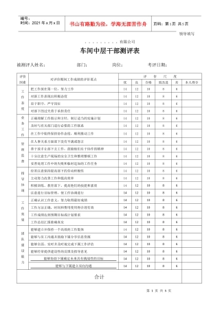 某有限公司车间中层干部测评表