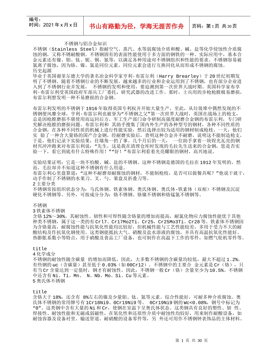 不锈钢、铝合金材料及表面处理工艺_第1页