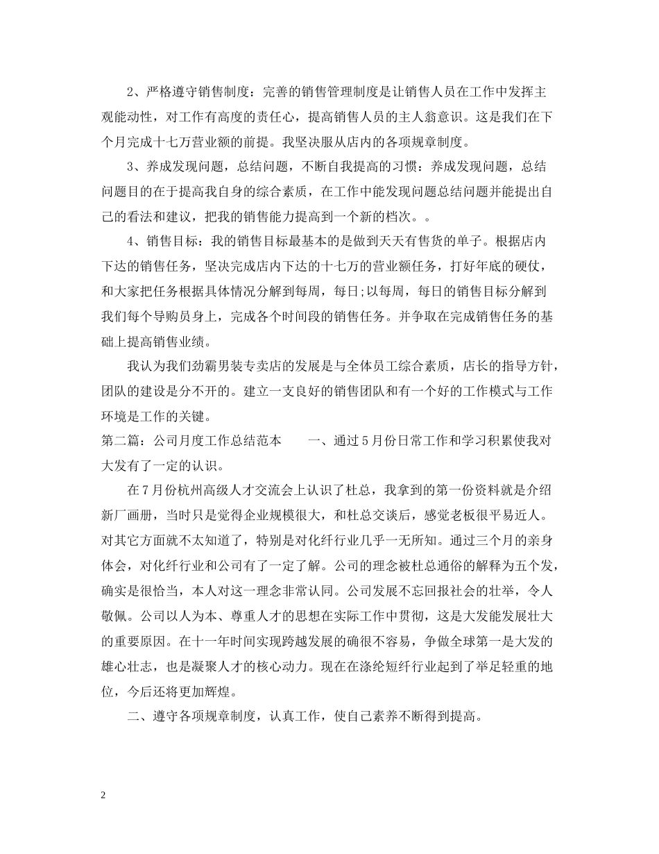 公司月度工作总结范本_第2页