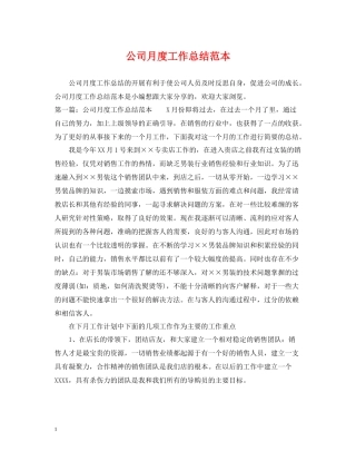 公司月度工作总结范本