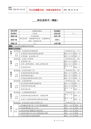 某服装生产企业仓储经理职位说明书