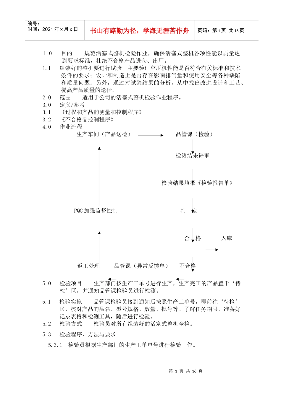 活塞式空压机整机最终检验工艺_第1页