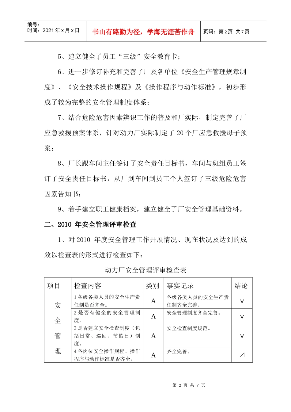 动力厂XXXX年度安全管理评审记录_第2页