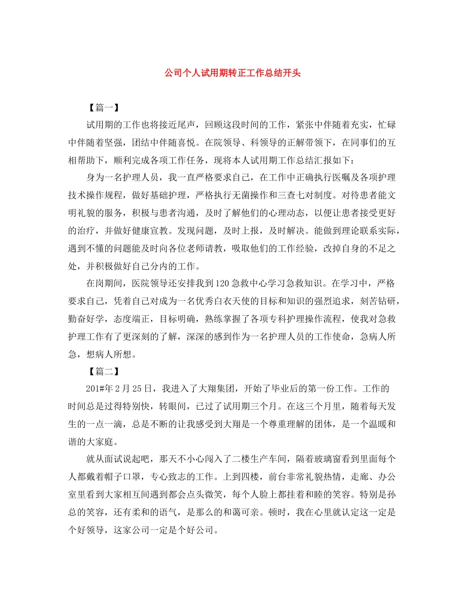 公司个人试用期转正工作总结开头_第1页