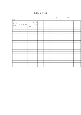 生产制度表格-共同材料计划表