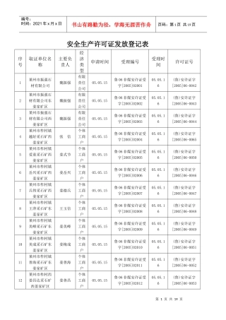 安全生产许可证发放登记表