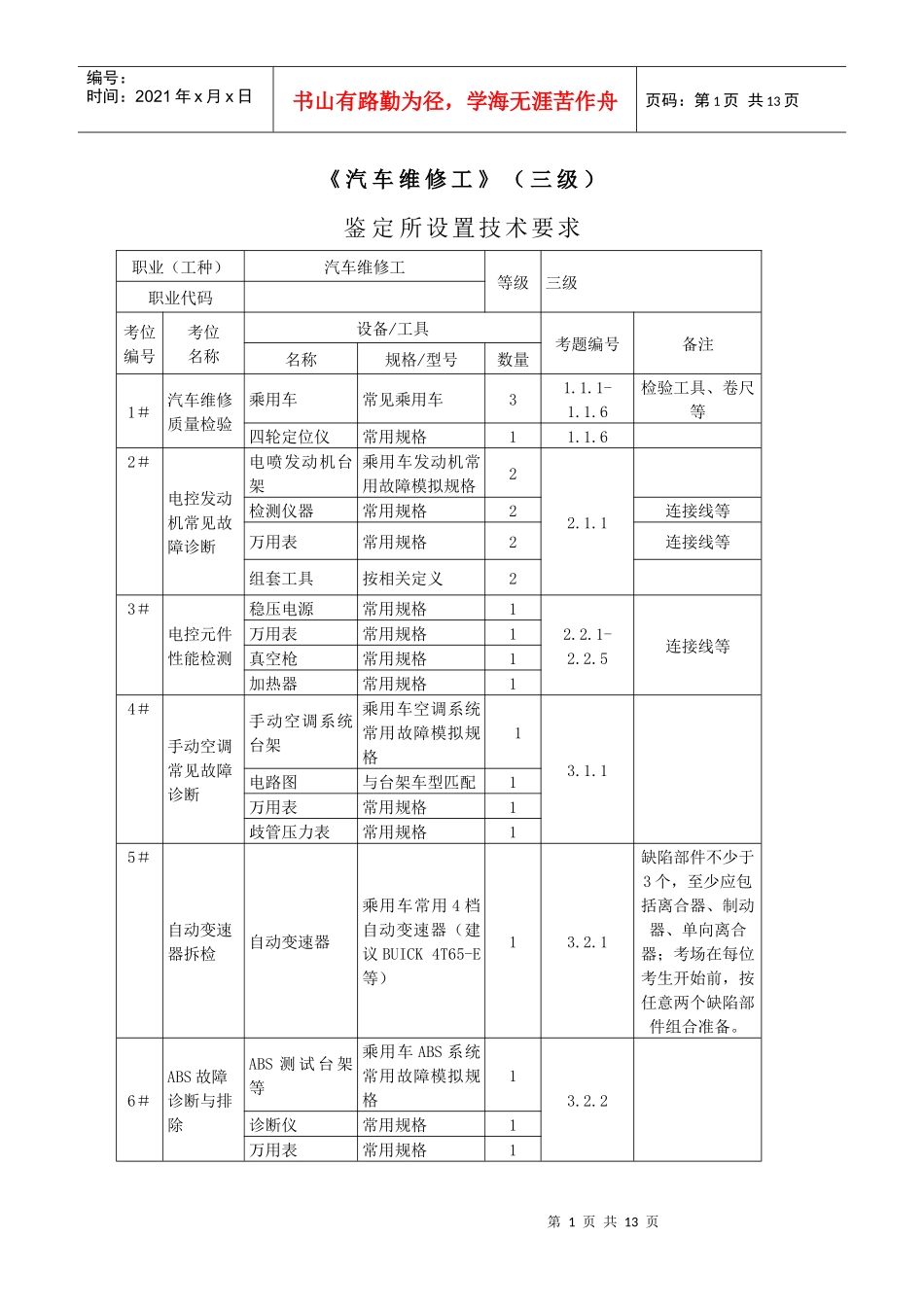 汽车维修工_3级_鉴定所设置技术要求_第1页