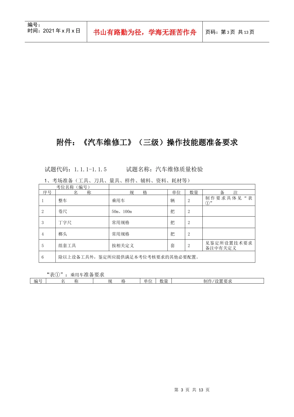 汽车维修工_3级_鉴定所设置技术要求_第3页