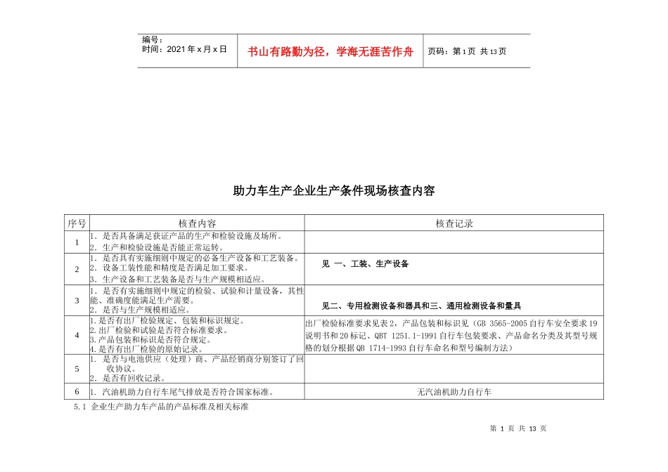 助力车生产企业生产条件现场核查概要_第1页