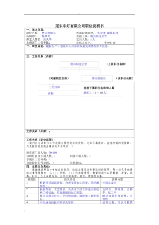冠东车灯公司模具部磨床组组长职位说明书