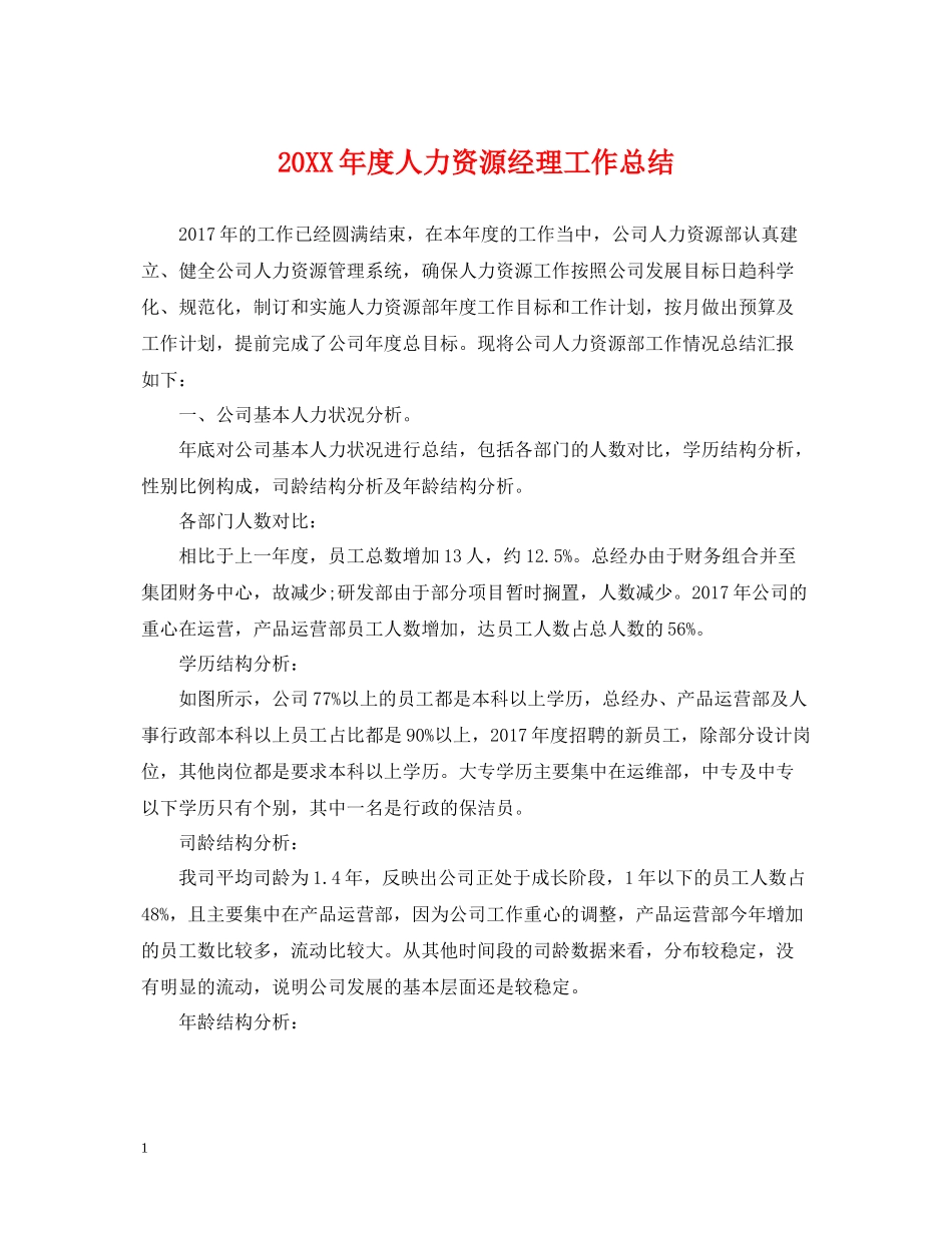 人力资源经理工作总结_第1页