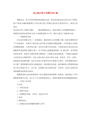 幼儿园大班上学期计划3篇 