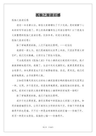 孤独之旅读后感