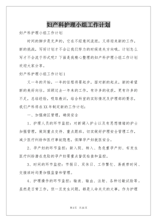妇产科护理小组工作参考计划