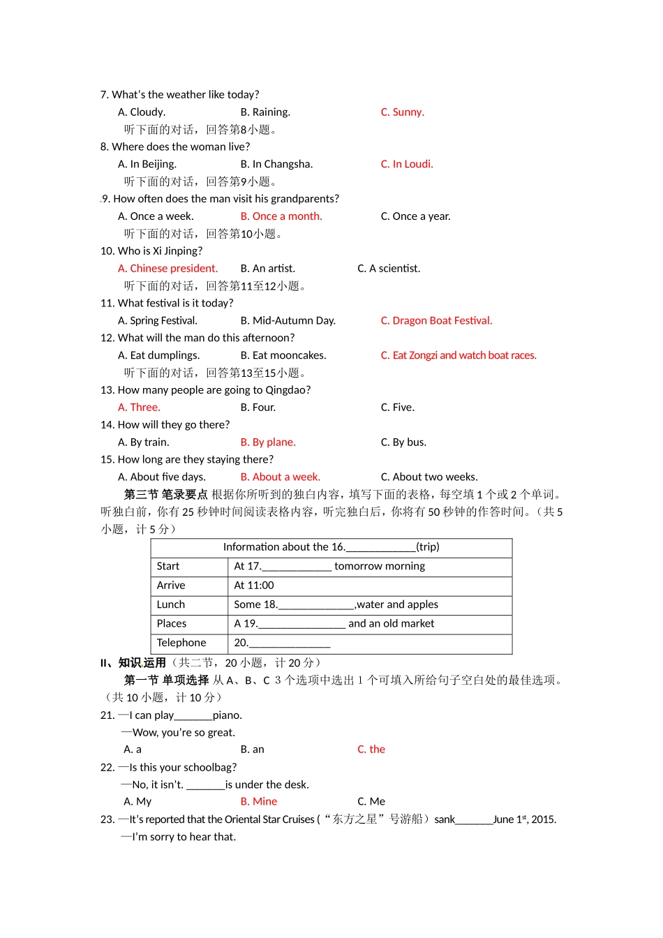 娄底市2015年初中毕业学业考试试题卷_第2页