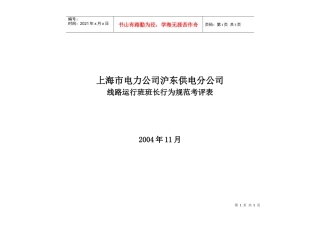 上海市电力公司沪东供电分公司线路运行班班长行为规范考评表