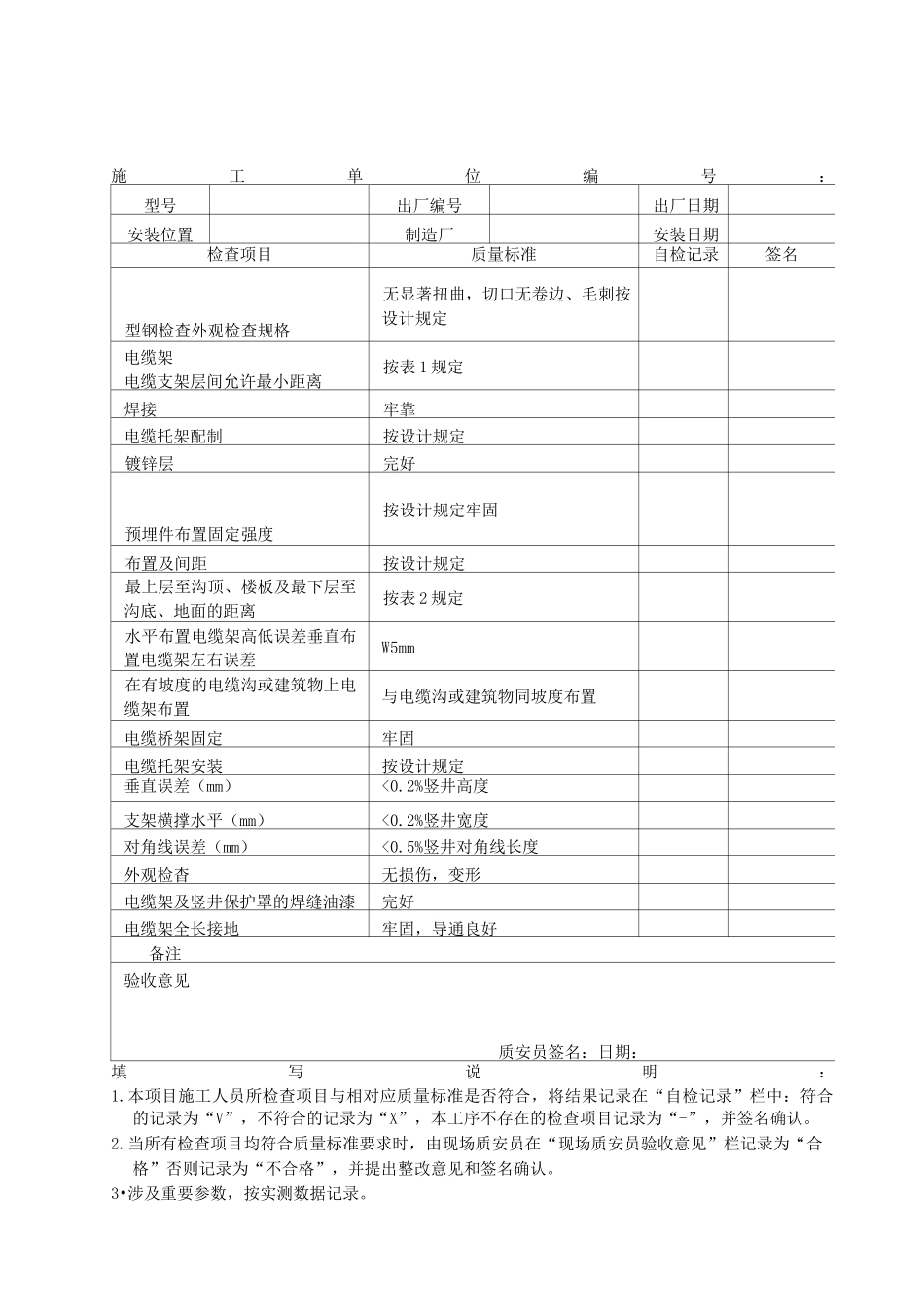 电缆安装记录表_第1页