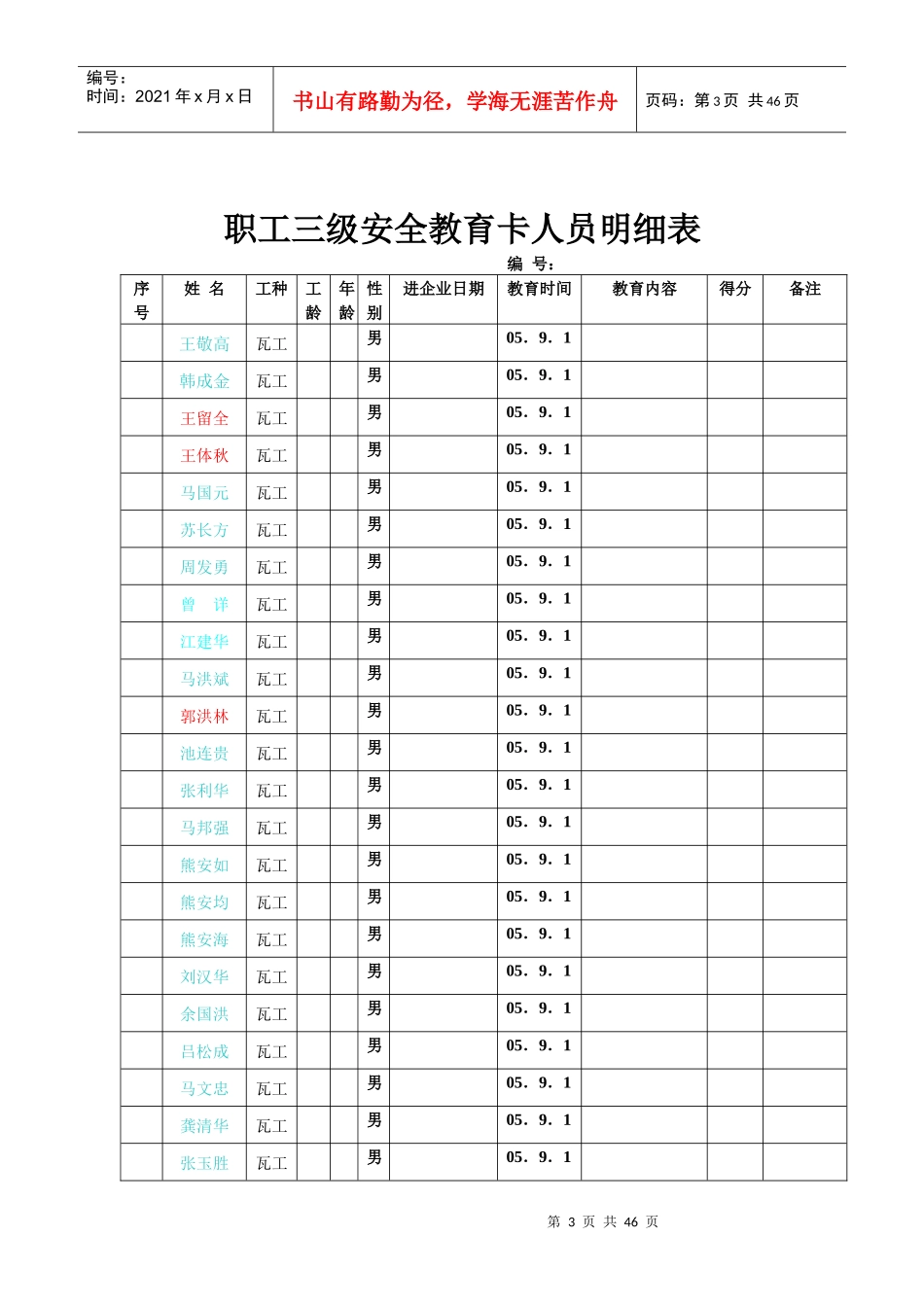 安全台帐三级教育_第3页