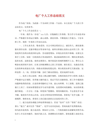 电厂个人工作总结范文