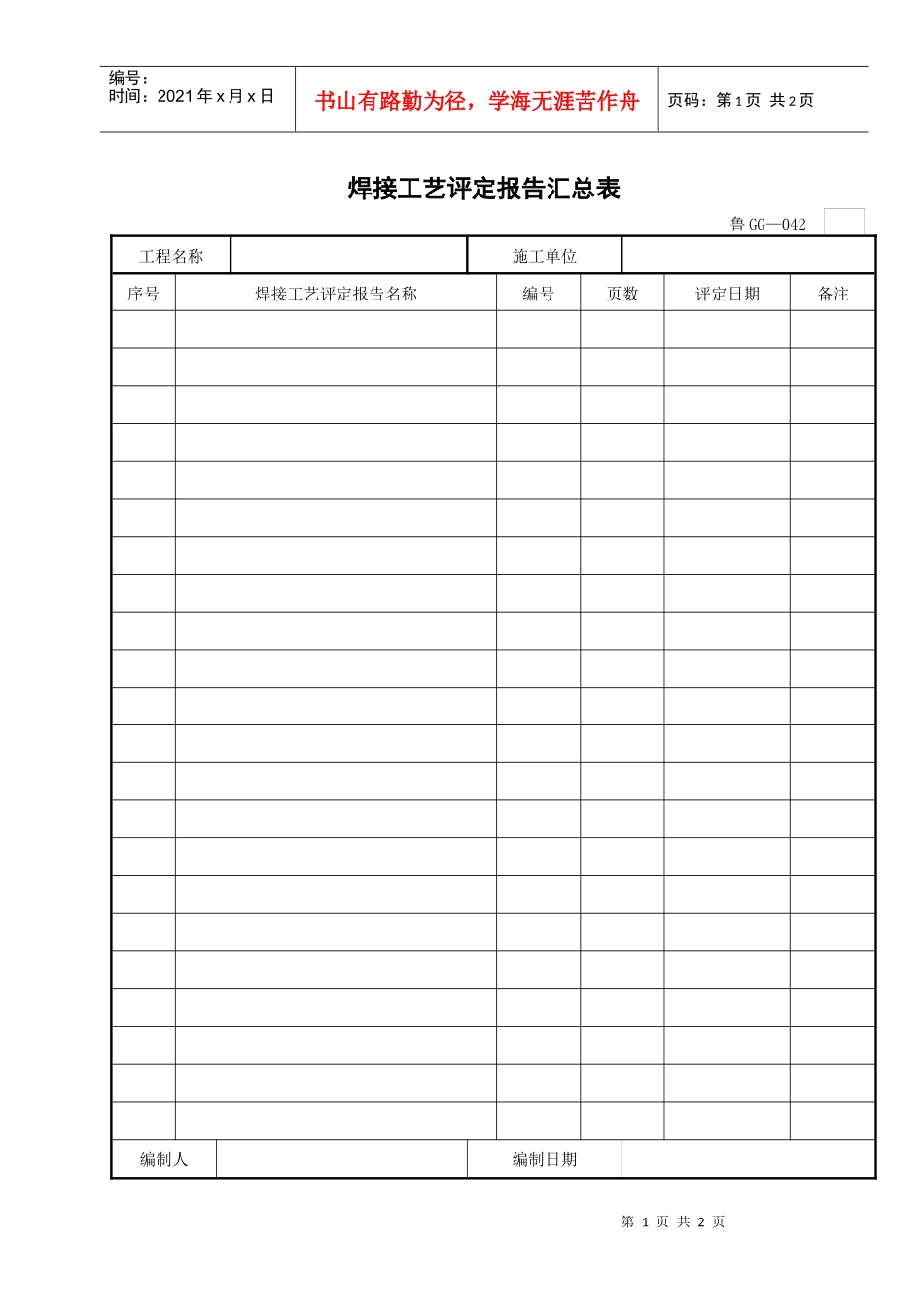 焊接工艺评定报告汇总表_第1页