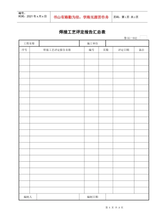 焊接工艺评定报告汇总表