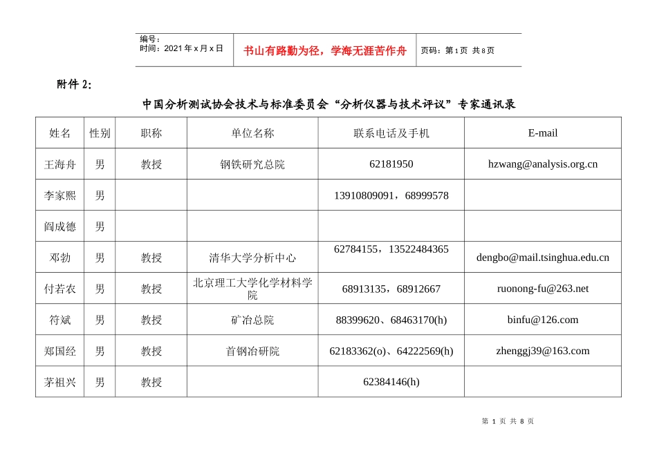 中国分析测试协会技术与标准委员会“分析仪器与技术评议”专家通讯_第1页