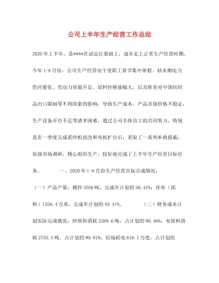公司上半年生产经营工作总结2