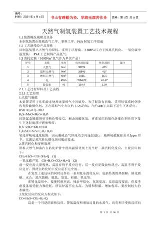 天然气制氢装置工艺技术规程