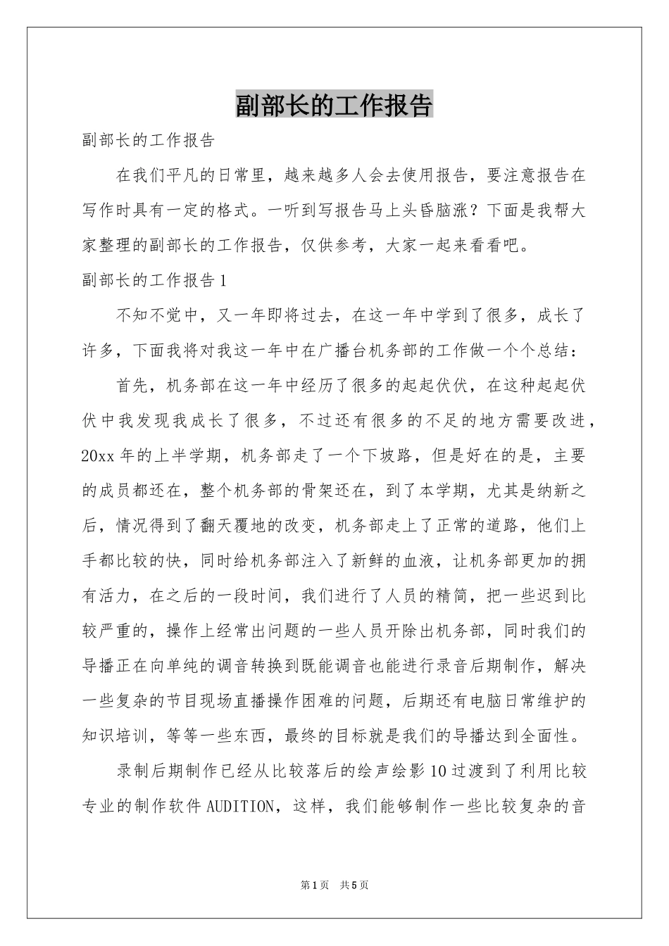 副部长的工作报告_第1页