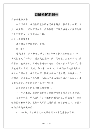 副班长述职报告