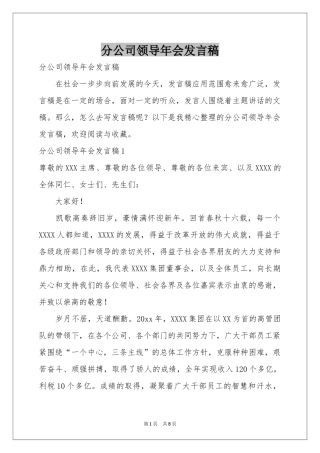 分公司领导年会发言稿