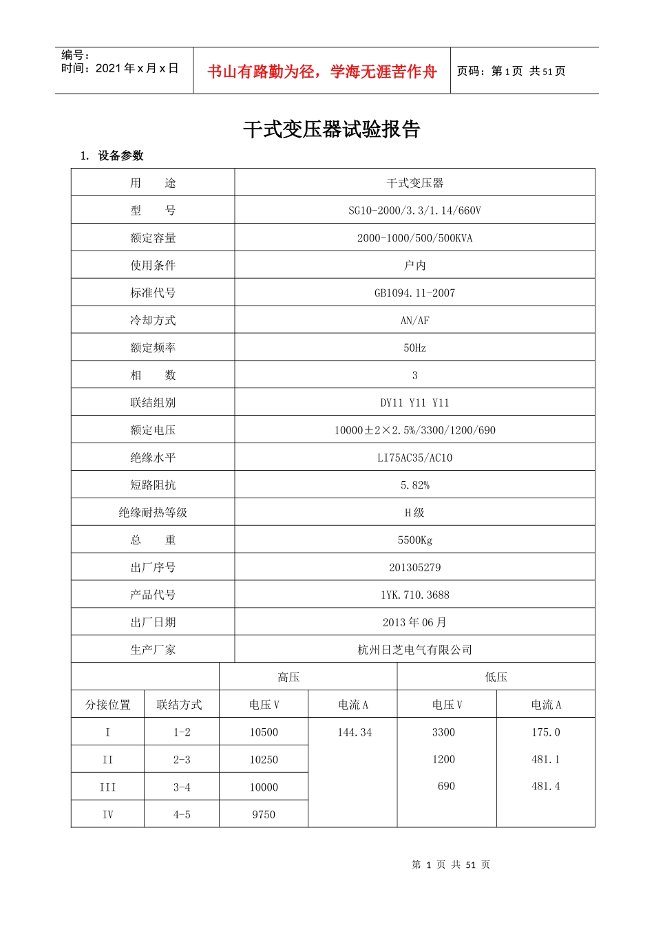 母杜综采库设备安装工程高压报告_第1页