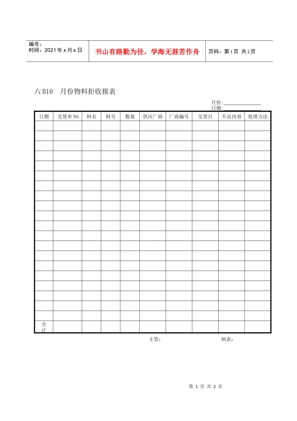 月份物料拒收报表_第1页