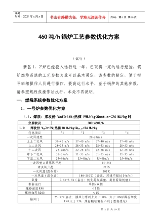 460锅炉工艺参数优化方案